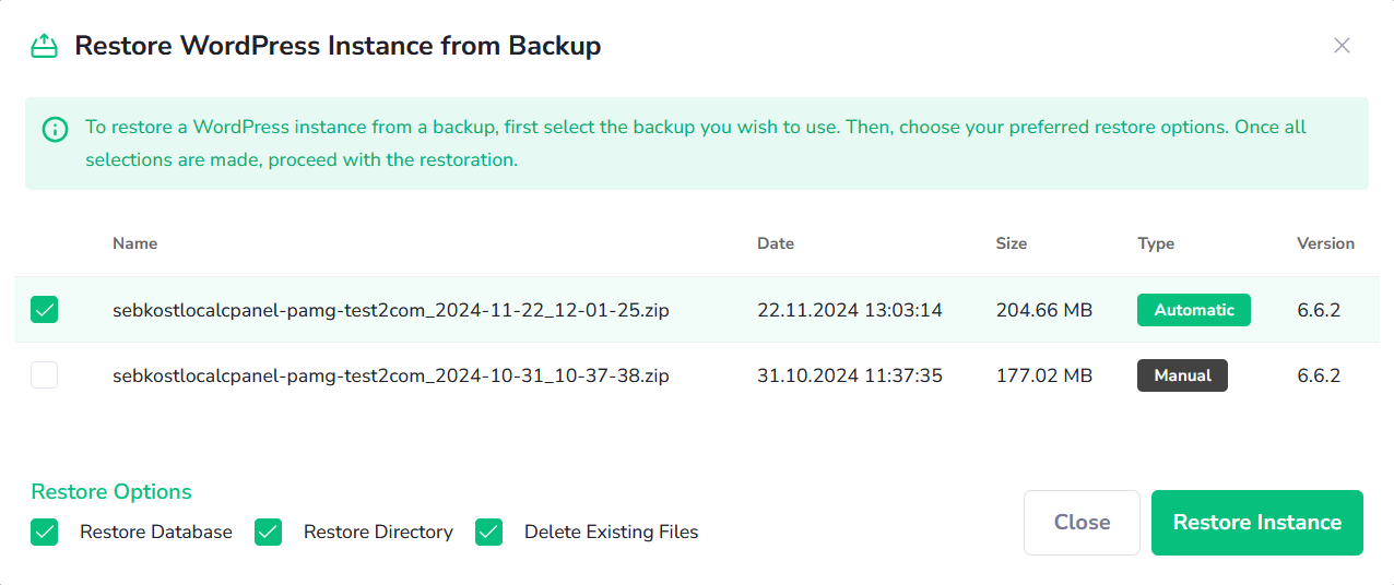 Diagnostic mode: restoring backups - PanelAlpha Documentation